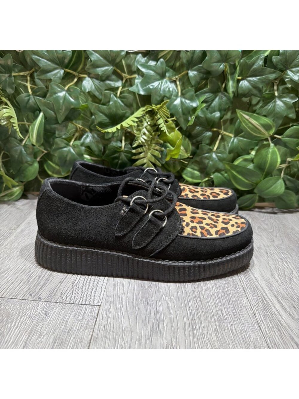 Mens TUK Black Suede Leopard Creeper Lace Up Shoes Size Mens 7 Womens 9